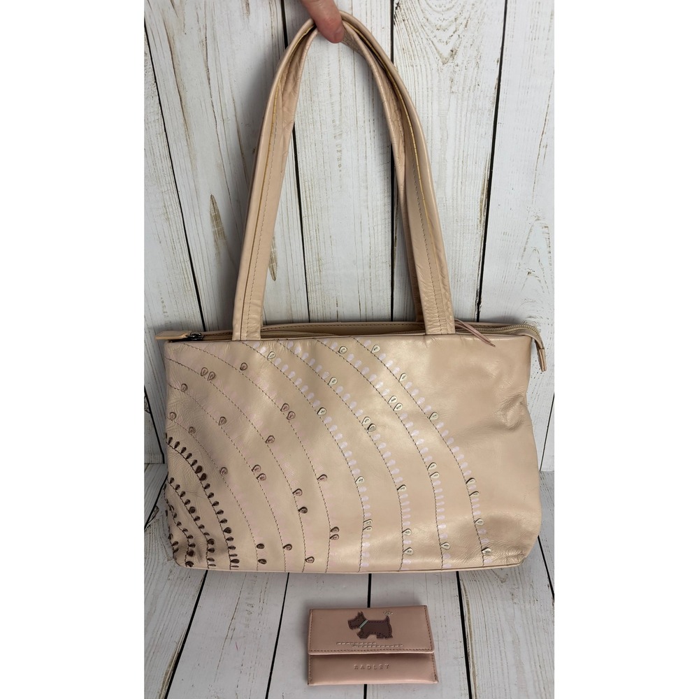 Radley London Pink Leather Shoulder Bag Tote with Matching Card Holder Wallet